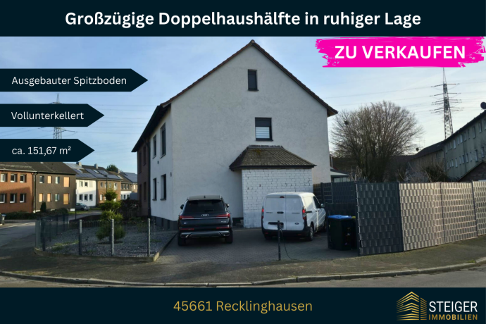 Großzügige moderne Doppelhaushälfte in ruhiger Lage - Ausgebauter Spitzboden + Keller in 45661 Recklinghausen von Steiger Immobilien
