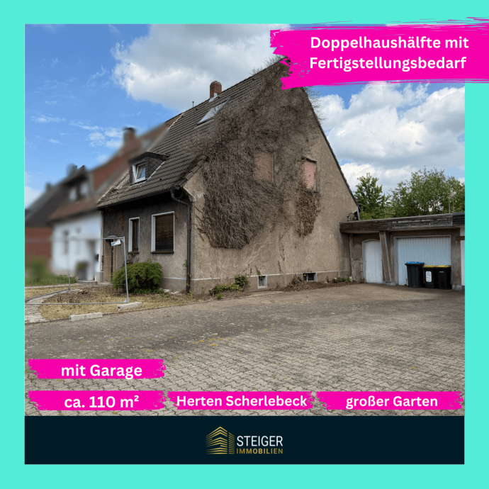 Doppelhaushälfte mit Fertigstellungsbedarf und großem Garten in Scherlebeck am Feldrand in 45701 Herten von Steiger Immobilien